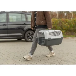 TRIXIE Transportbox Capri 3 Open Top, hellgrau/salbei | 40 × 38 × 61 cm