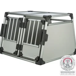 TRIXIE Transportbox, doppelt, Aluminium, silber/hellgrau | M–L: 93 x 64 x 83 cm