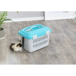 TRIXIE Transportbox Midi-Capri, hellgrau/türkis | 44 × 33 × 32 cm