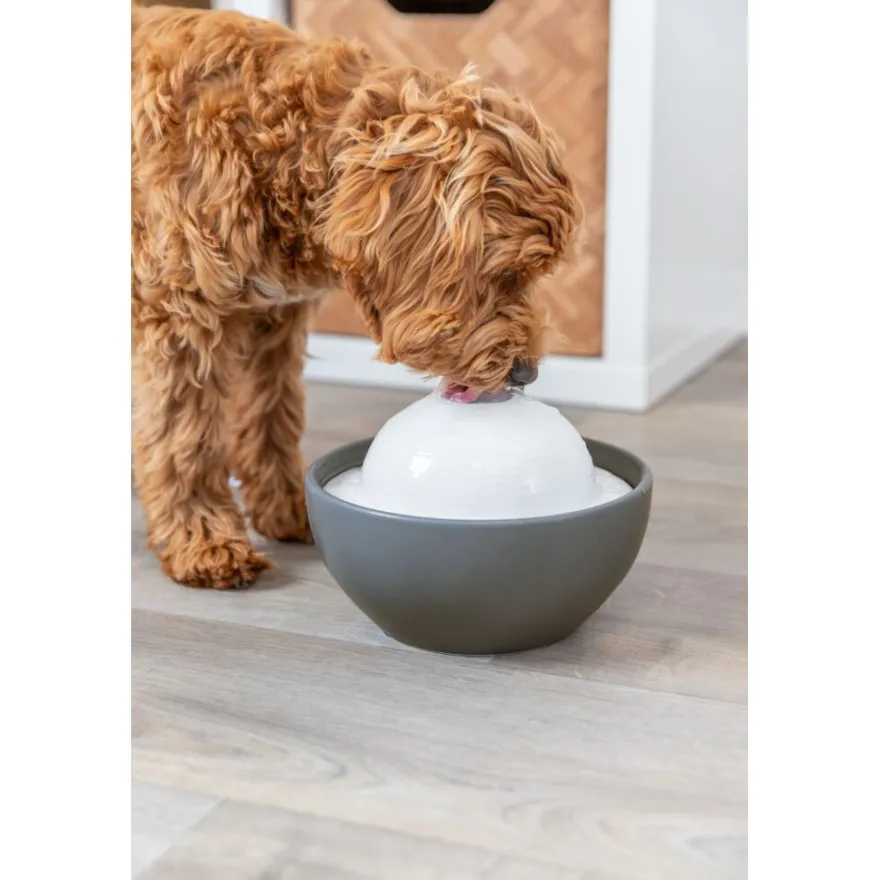 TRIXIE Trinkbrunnen Vital Dome, Keramik, grau/weiß | 1.5 l