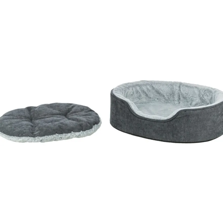 TRIXIE Vital Bett Lino Soft, oval, grau/hellgrau | 60 x 45 cm