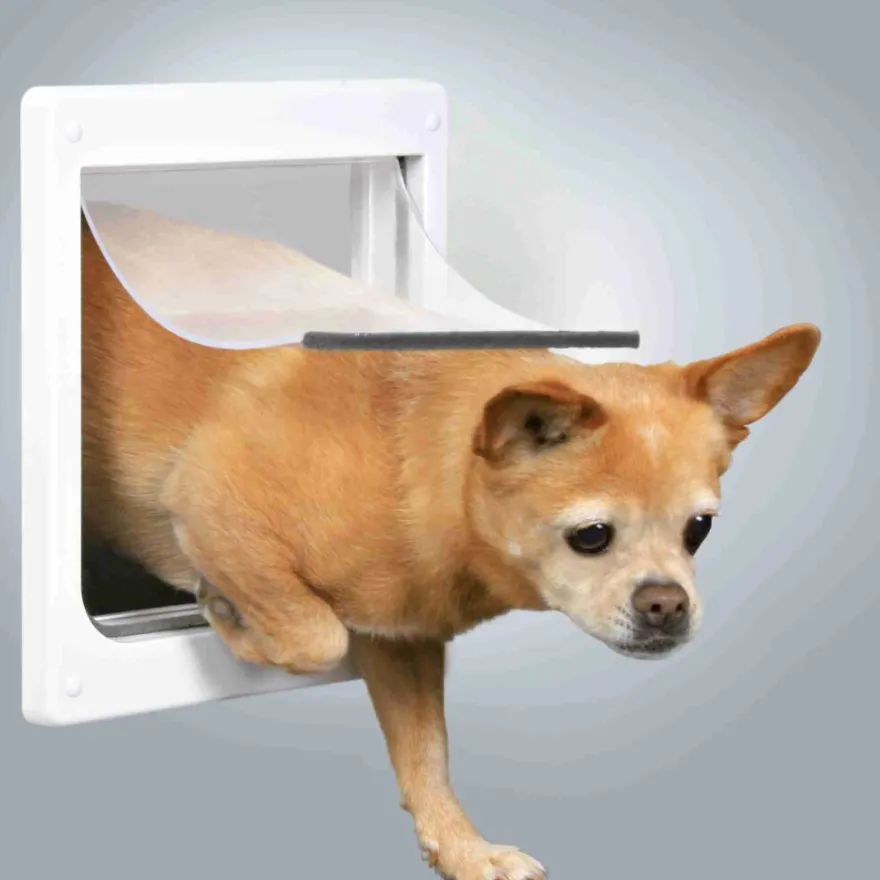 TRIXIE 2-Wege Freilauftür für Hunde, mit Tunnel, weiß | XS–S: 25 x 29 cm