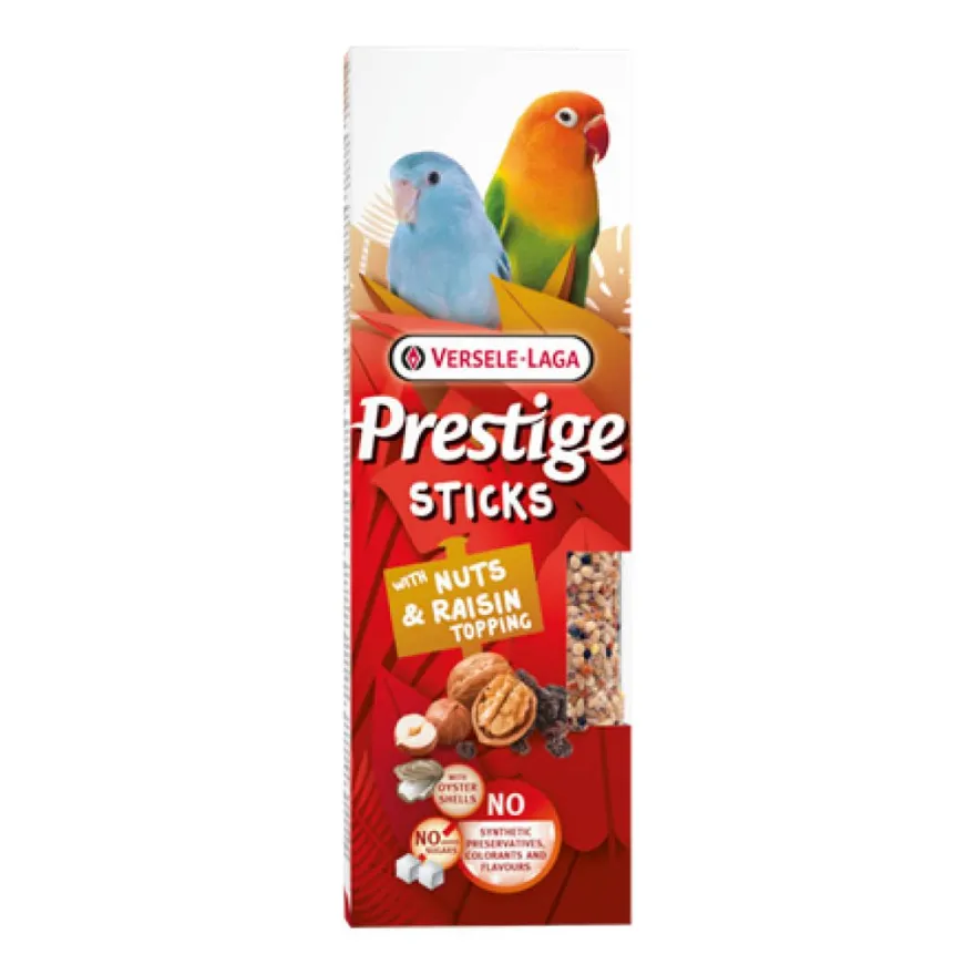 Versele Laga Prestige Sticks Kleine Papageien mit Nüssen & Rosinentopping - 2 Stück | 60 g