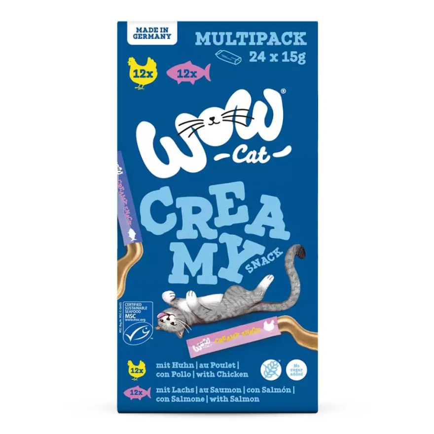 WOW Cat Creamy Snack Multipack (2 Sorten) | 24 x 15 g